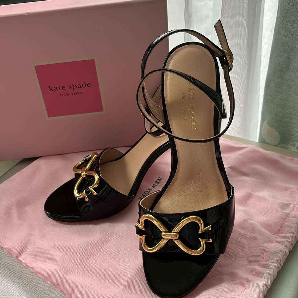 Brand New!💕 Kate Spade black block sandal heels Odelia black paten leather